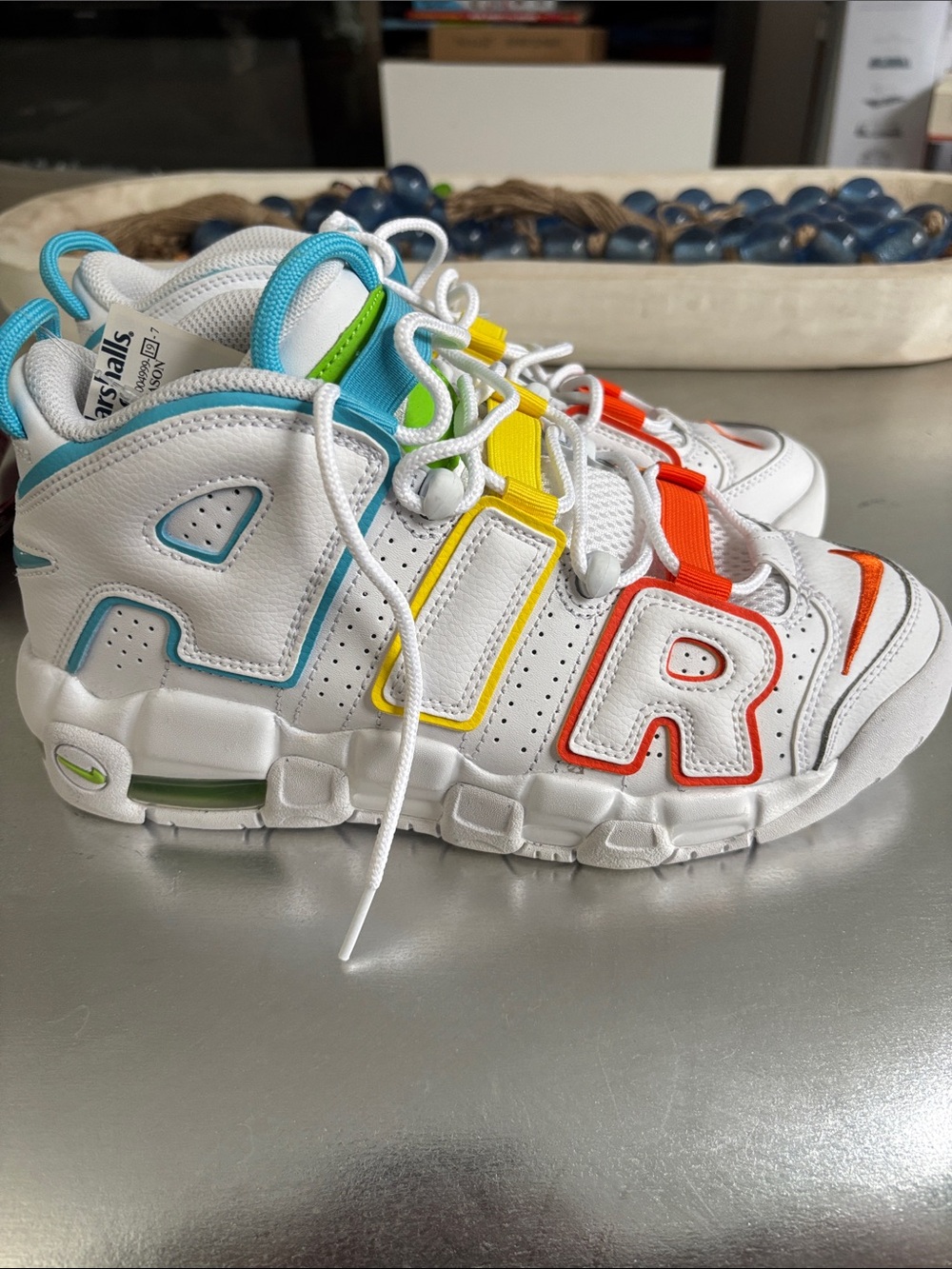 Nike Kids White Sneakers with Blue, Green, Yellow & Orange Accents